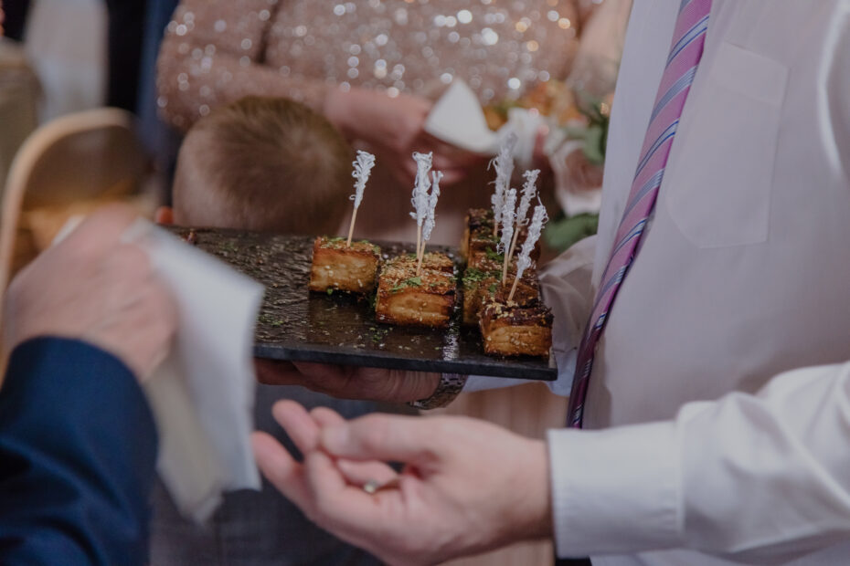 Wedding canapés circulating after wedding ceremony